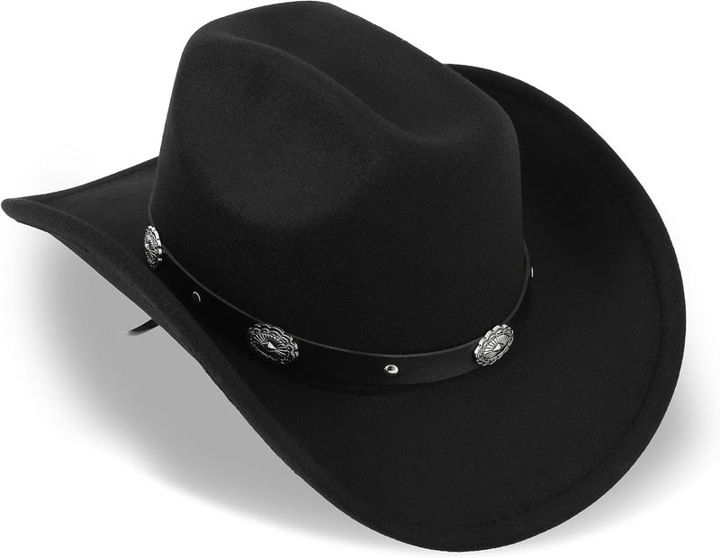 FGSS Classic-Western-Cowboy-Hat Upturn-Brim Felt-Cowgirl-Hat Rodeo-Hats with Belt for Women Men (Fit for 22.4-23.2") - Image 1